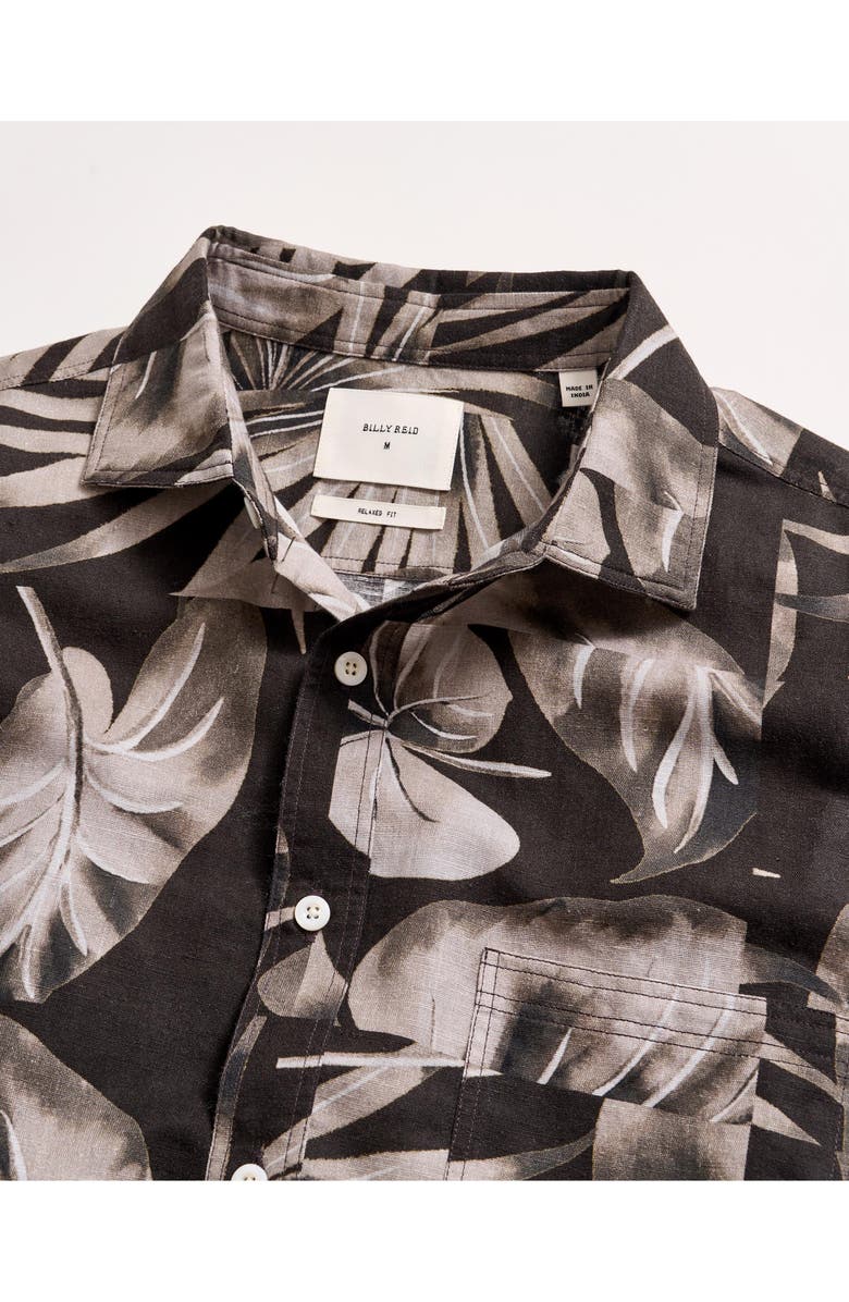 Billy Reid Tiled Leaf Print Short Sleeve Linen & Cotton Button-Up Shirt, Alternate, color, Black
