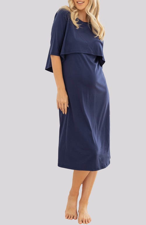 Angel Maternity Nursing Midi Dress in Navy 