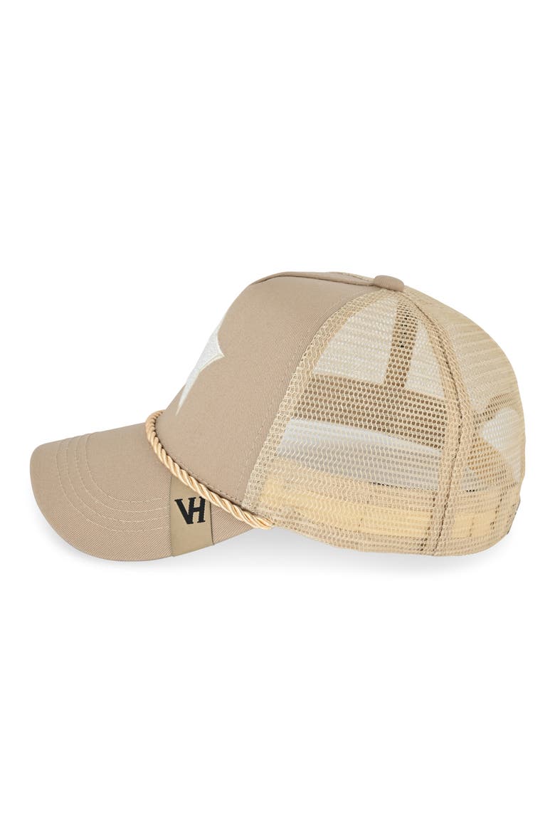 Faux Pearl Embroidered Star Mesh Panel Trucker Hat, Alternate, color, BEIGE/ PEARL