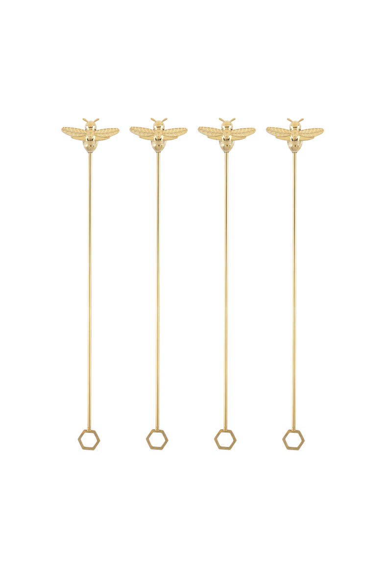Bumble Bee Stir Sticks Set of 4, Main, color, Gold