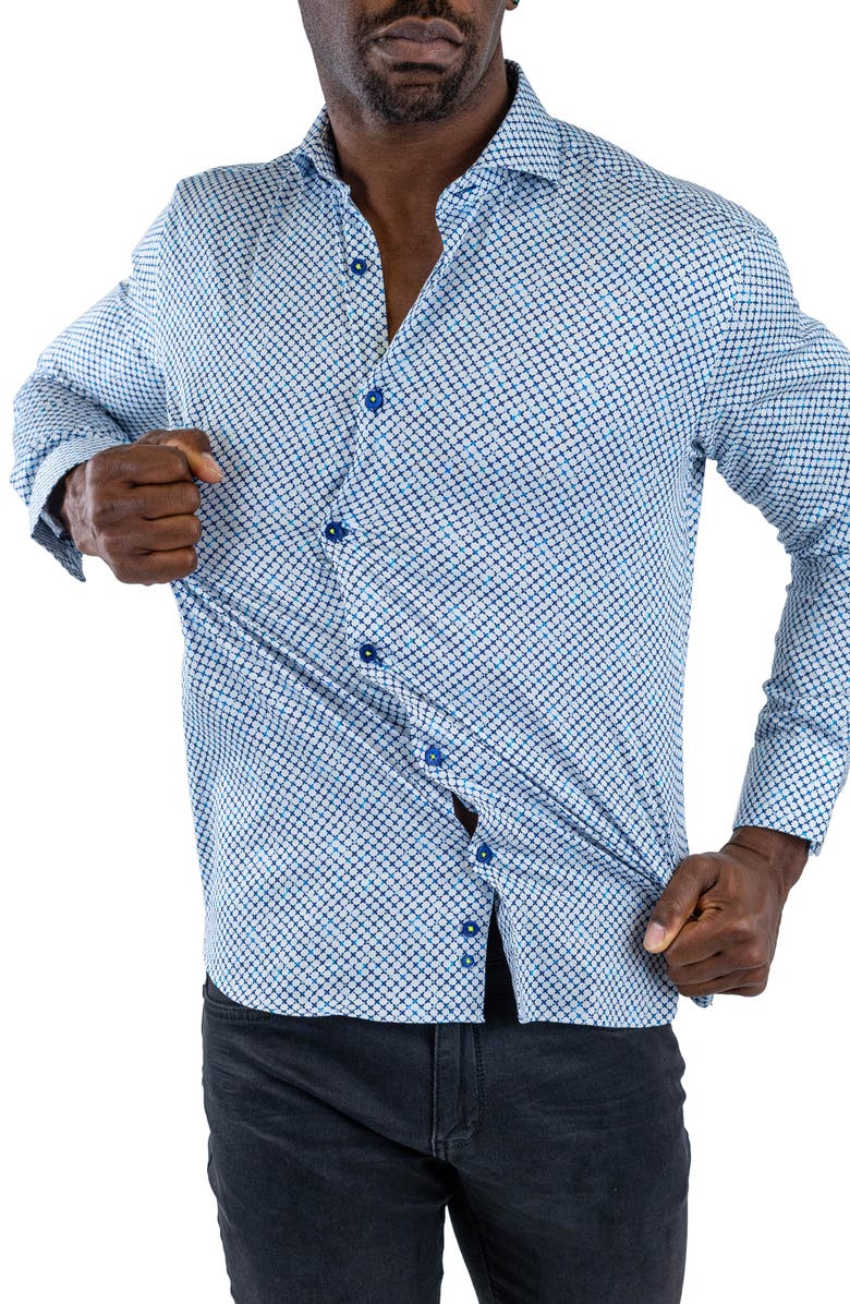 Maceoo Einstein Stretchsymbol 20 Geo Print Cotton Button-Up Shirt, Alternate, color, White