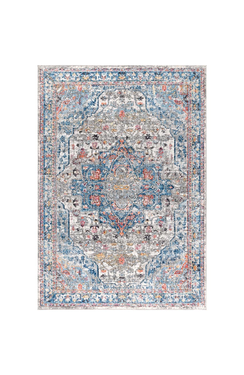 JONATHAN Y Manisa Vintage Medallion Area Rug, Main, color, Ivory/Peacock Blue/Coral