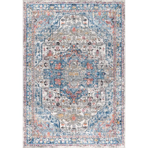 Jonathan Y Manisa Vintage Medallion Area Rug In Ivory/peacock Blue/coral