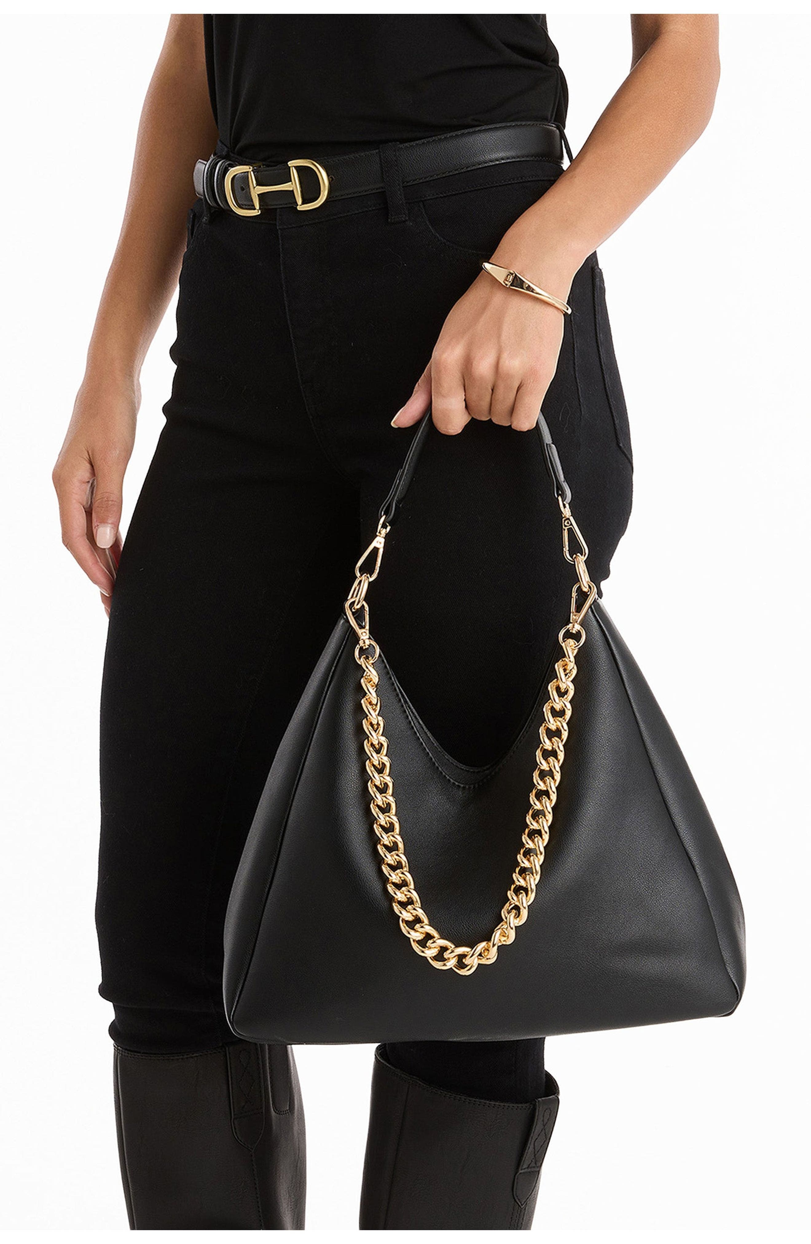 The Noli Shop Tribeca Chain Leather Bag, Alternate, color, Black