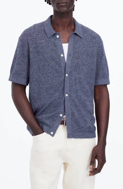 Madewell Marled Cotton Button-up Sweater Polo In Navy Marl