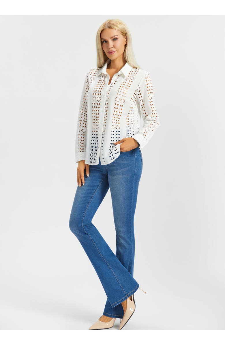 Betabrand Eyelet Shirt Long Sleeve Cotton, Alternate, color, Star White