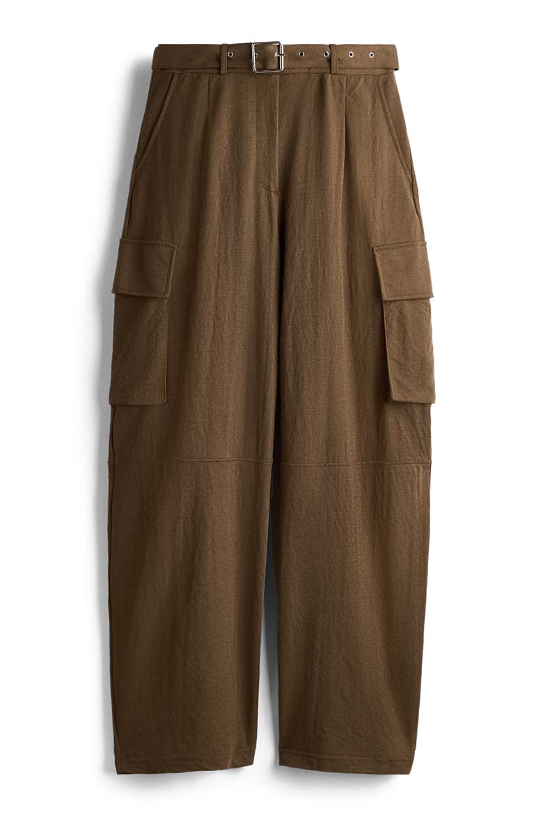 Belted Cargo Trousers, Main, color, Brown
