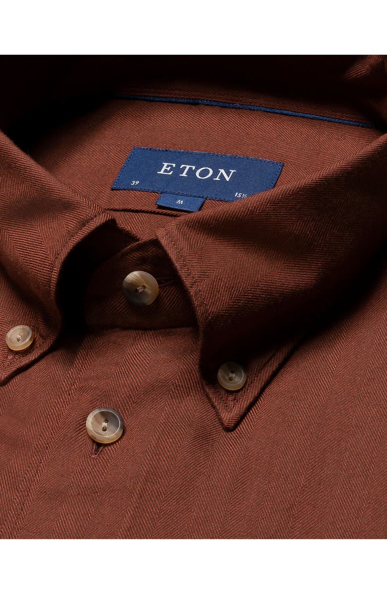 Eton Contemporary Fit Herringbone Flannel Cotton Stretch Shirt, Alternate, color,