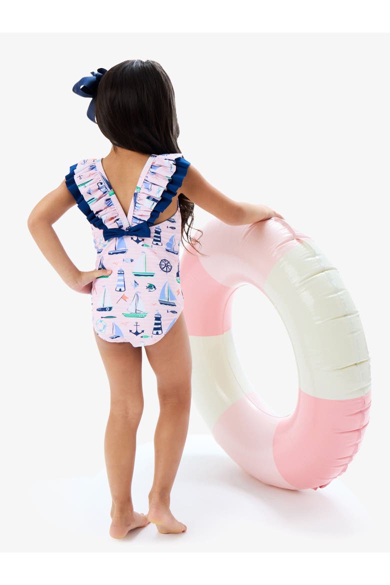 Girls V-Back UPF50+ One Piece, Alternate, color, Pink Sweet Sails