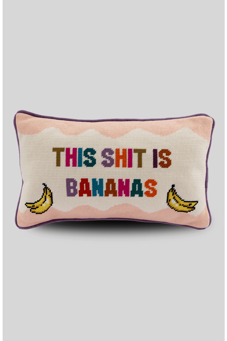 Bananas Needlepoint Pillow, Main, color, Bananas