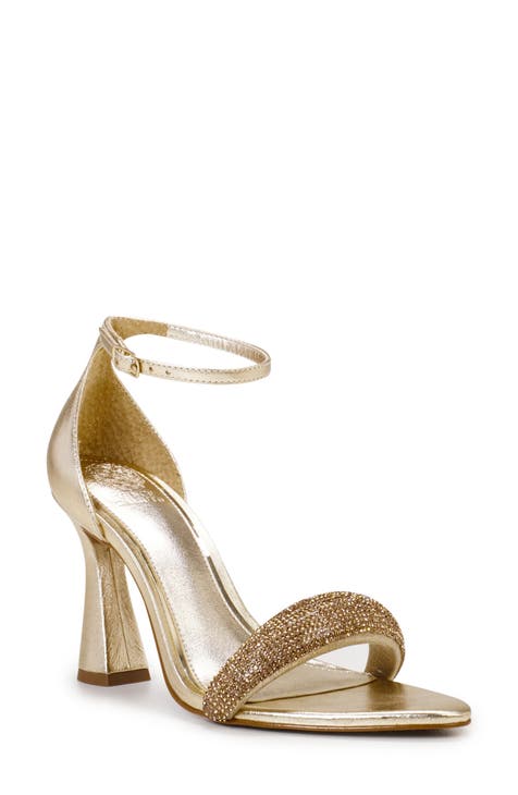 Metallic gold block heels on sale