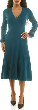 Nina Leonard Long Sleeve Ribbed Fit & Flare Sweater Dress