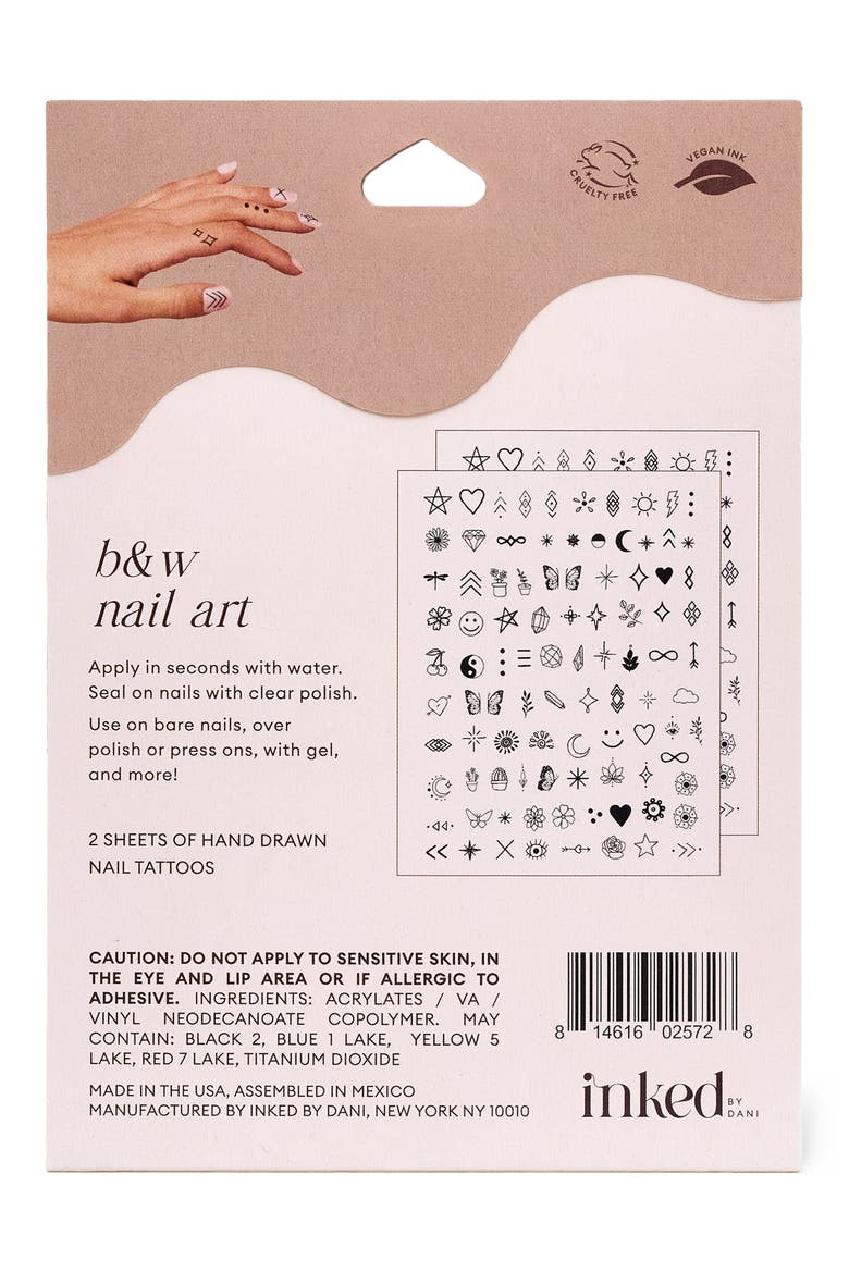 Nail Art Pack Temporary Tattoos, Alternate, color, B AND W