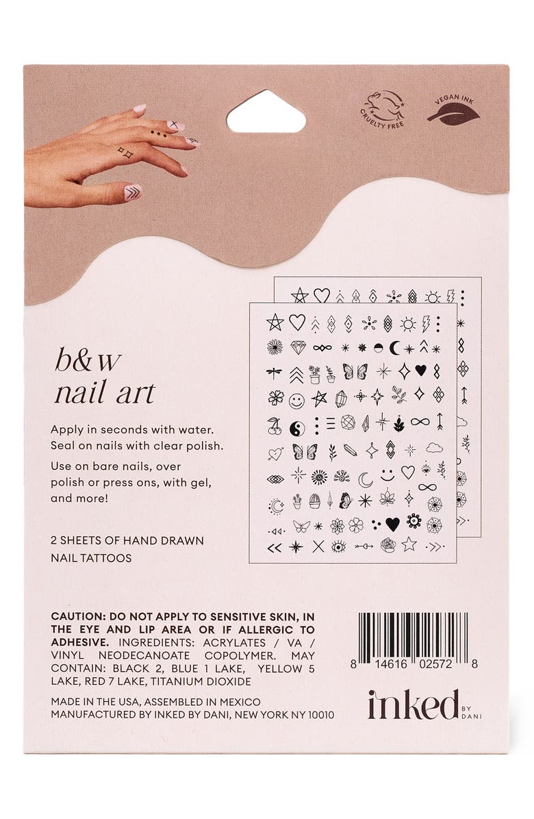 INKED by Dani Nail Art Pack Temporary Tattoos, Alternate, color, B And W