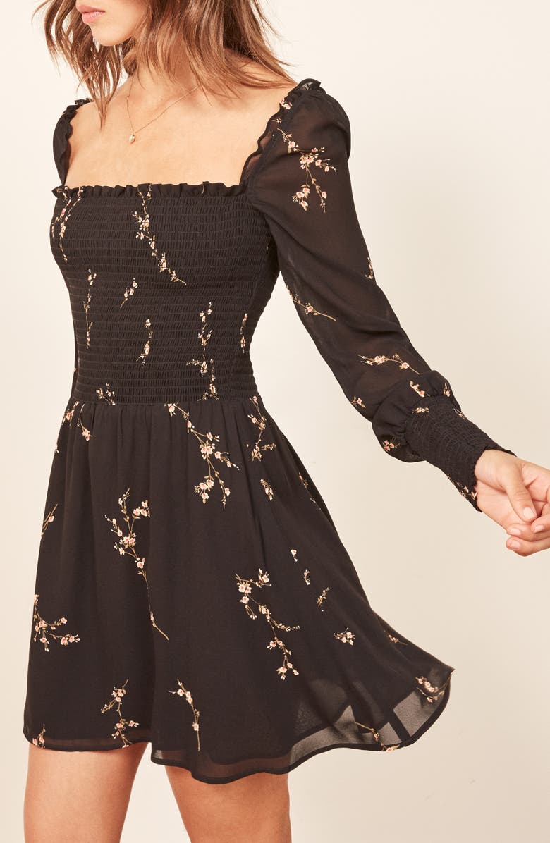 Reformation Kelli Smocked Bodice Fit & Flare Minidress, Alternate, color, 