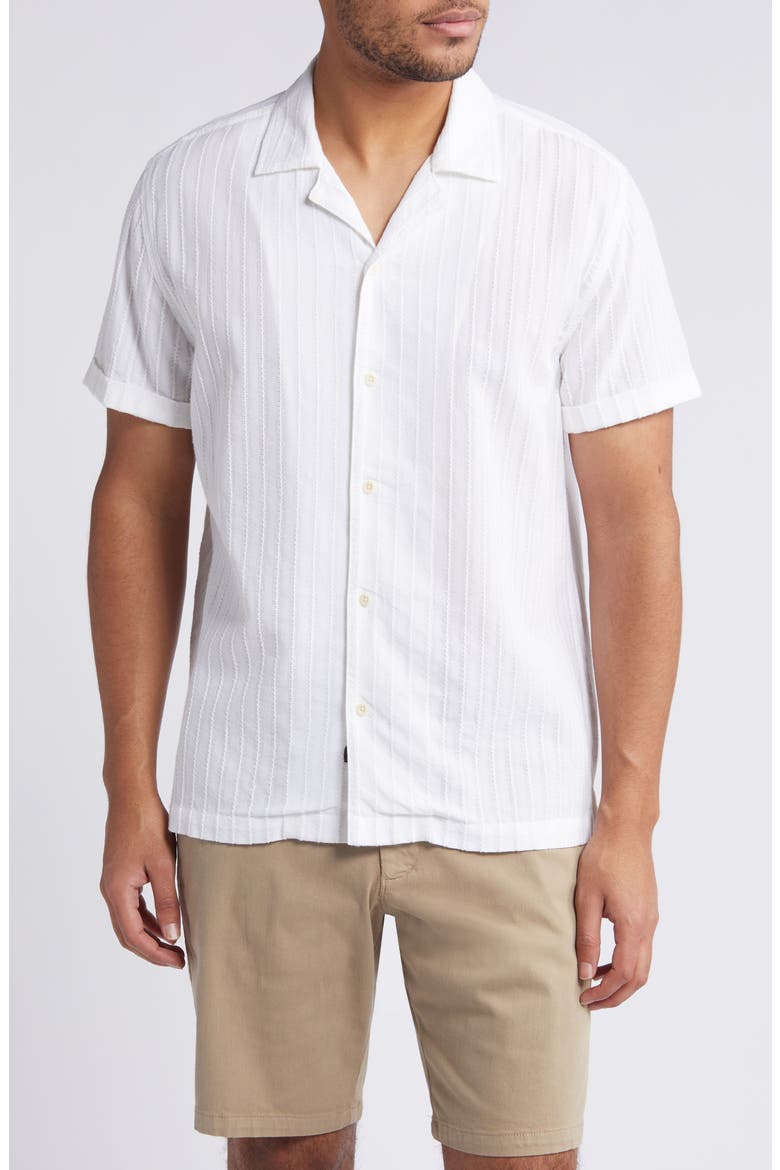 Sinclair Textured Stripe Cotton Camp Shirt, Main, color, WHITE