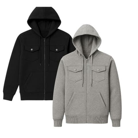 2 Pack Mens Heavyweight Zip Hoodie Jacket