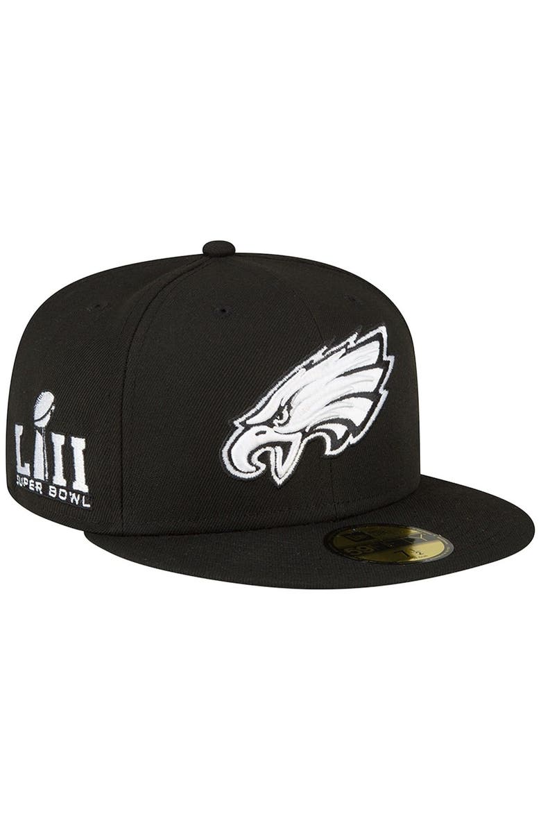 New Era Men's New Era Black Philadelphia Eagles Super Bowl LII Side Patch 59FIFTY Fitted Hat, Main, color, 