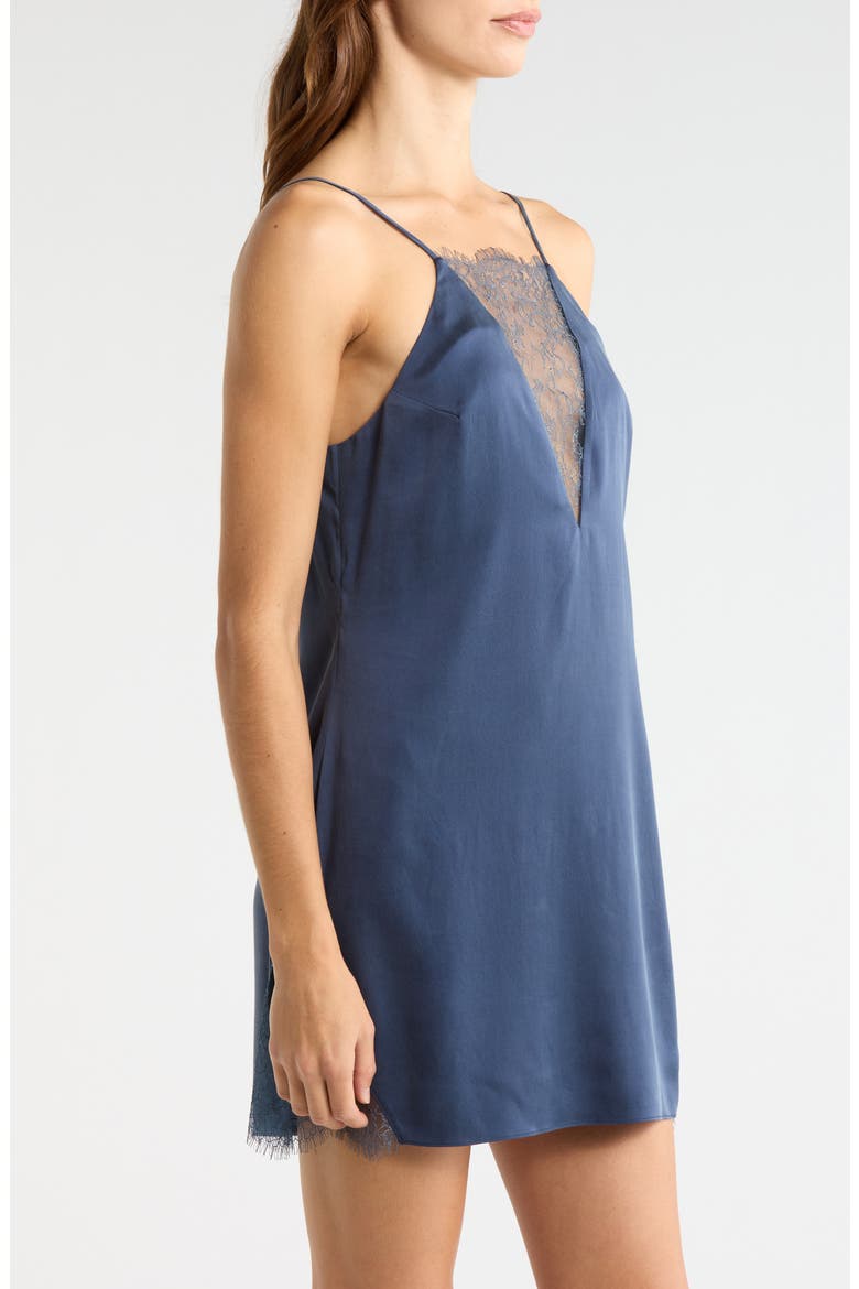 Lace Plunge Washable Silk Chemise, Alternate, color, DEEP BLUE