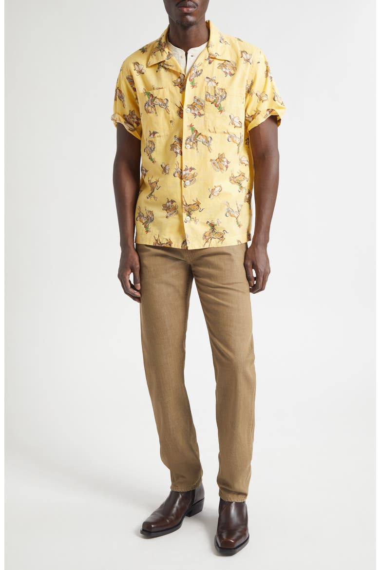 Western Print Linen & Cotton Blend Camp Shirt (Men) | Nordstrom