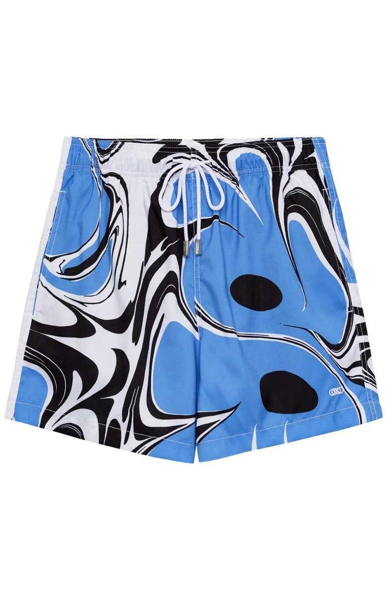 Le Club Resortwear Eco-Friendly 5.5-Inch Le Club Men's Swim Trunks for Sustainable Style, Main, color, Blue Black & White