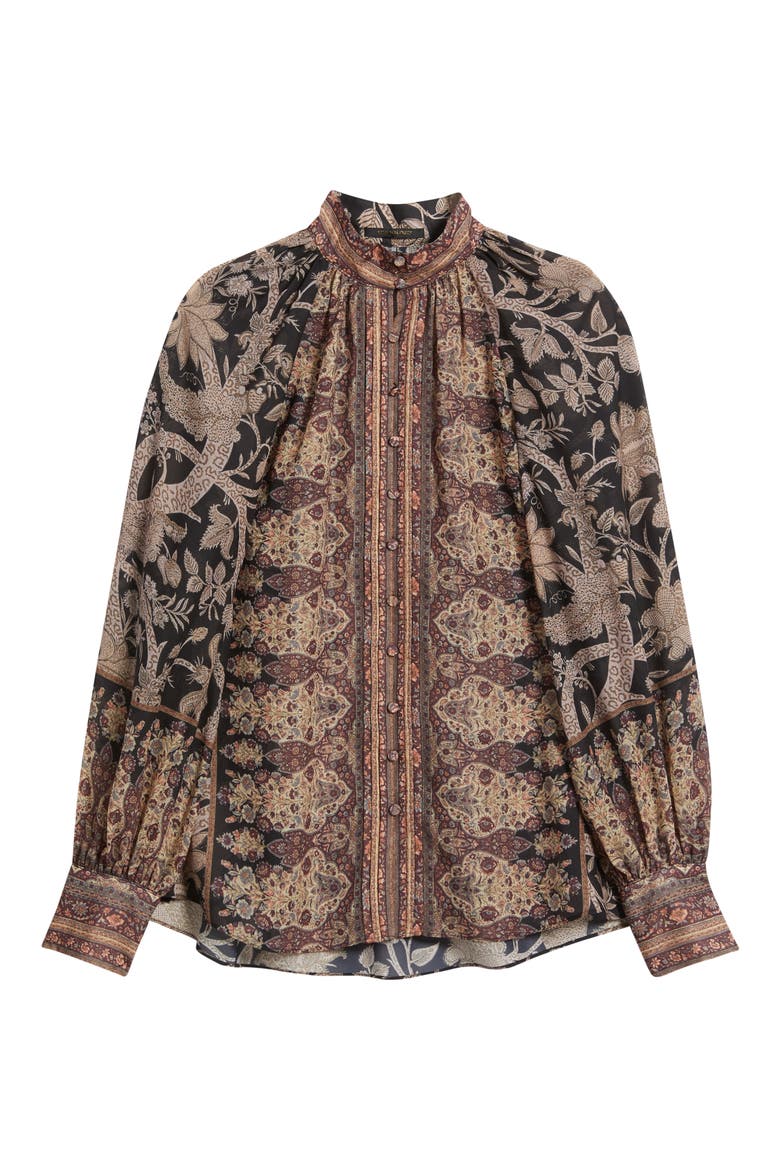 Solace Print Button-Up Shirt, Alternate, color, BLACK/ BROWN MULTI