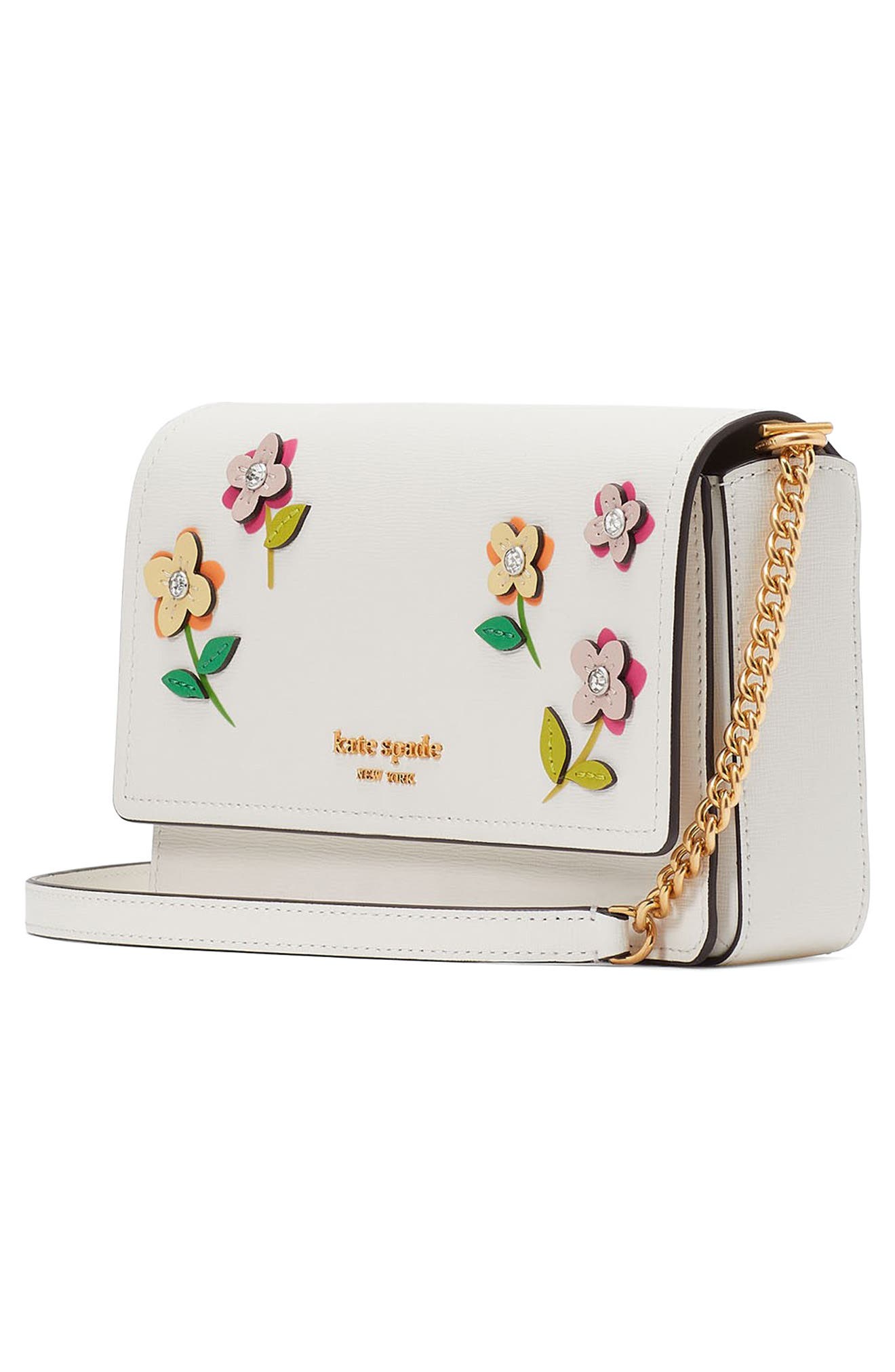 floral appliqué leather crossbody bag, Alternate, color, CREAM MULTI