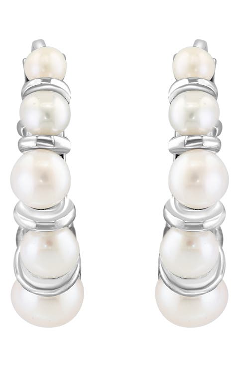 Sterling Silver 2.5-4mm Freshwater Pearl Hoop Earrings