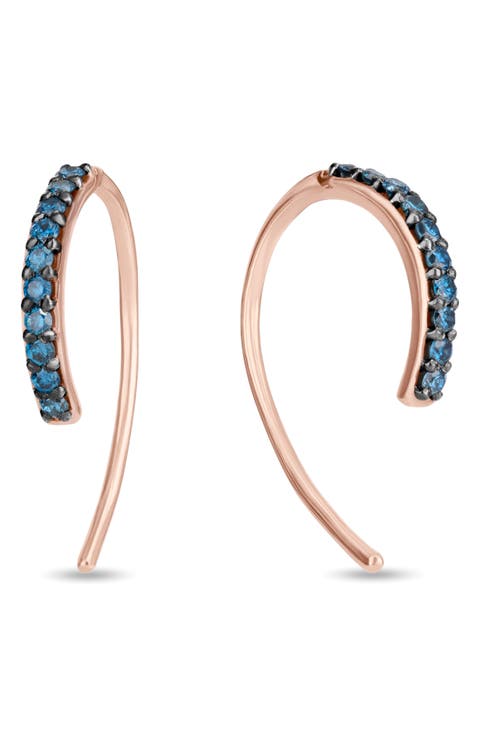 14k Gold Blue Diamond Hooked Hoop Earrings