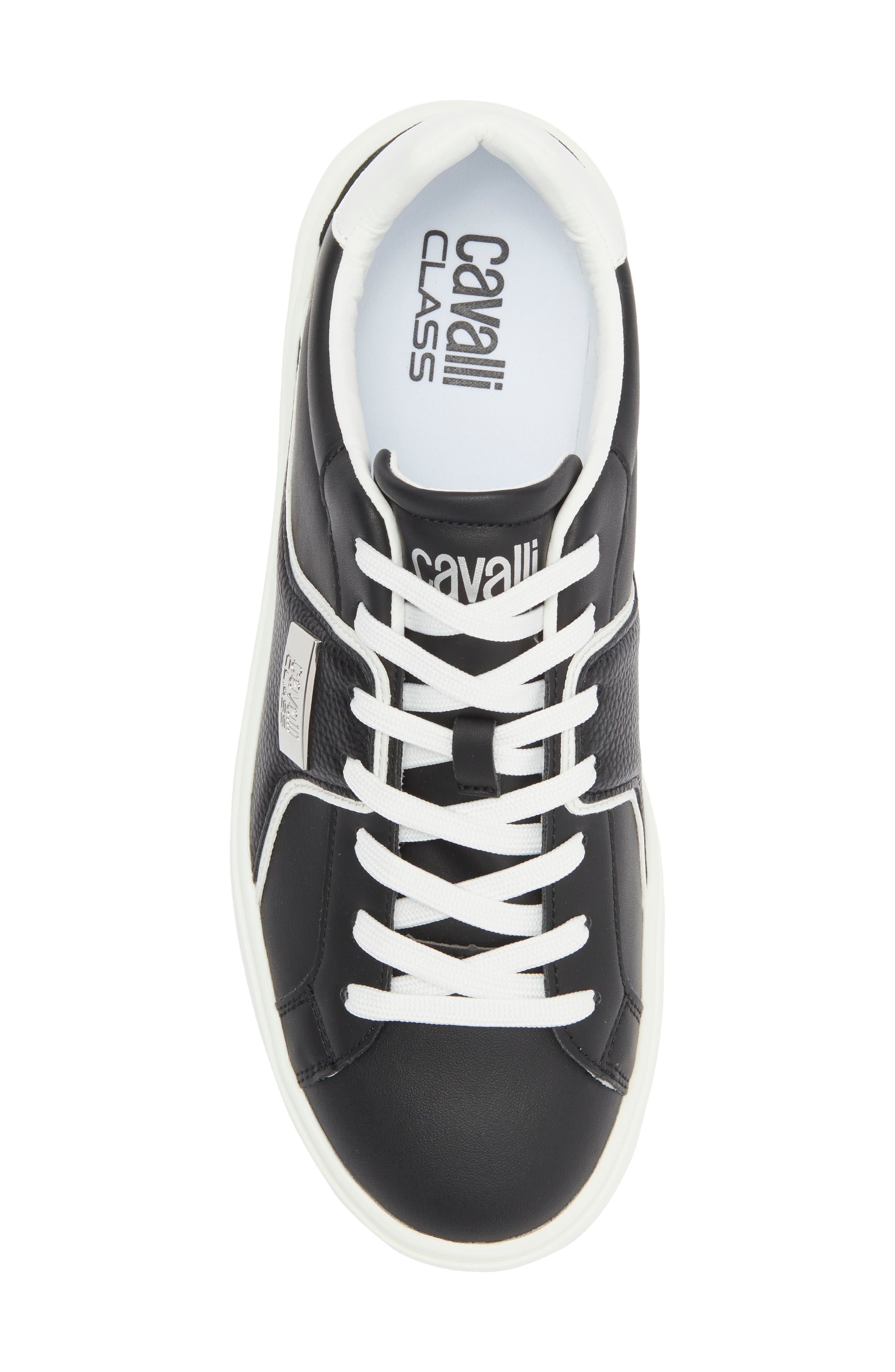 Roberto Cavalli Metal Logo Low Top Sneaker, Alternate, color, Black/ White