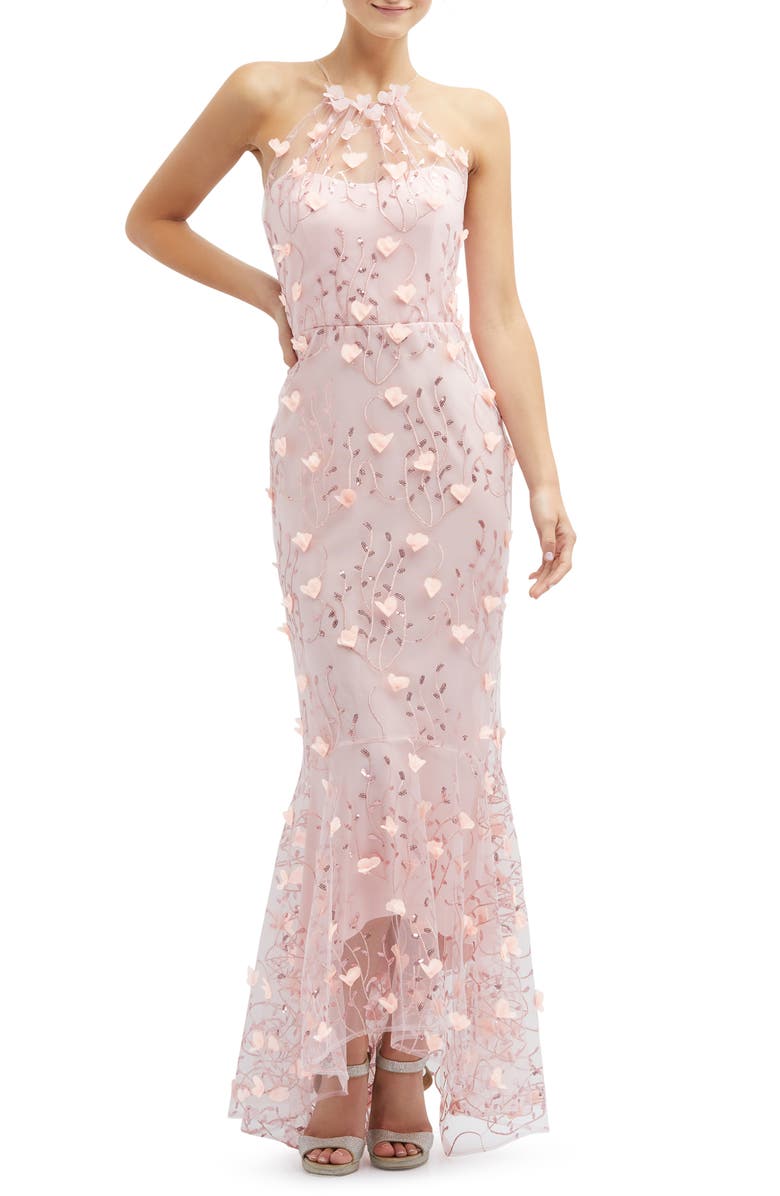 Dessy Collection Sequin Embroidered High-Low Gown, Main, color, Rose