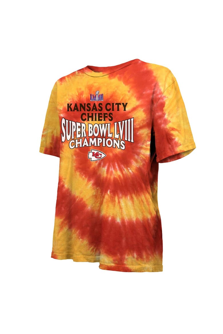 Women's Majestic Threads  Red/Gold Kansas City Chiefs Super Bowl LVIII Champions Oversized Tie-Dye T-Shirt, Alternate, color, Red