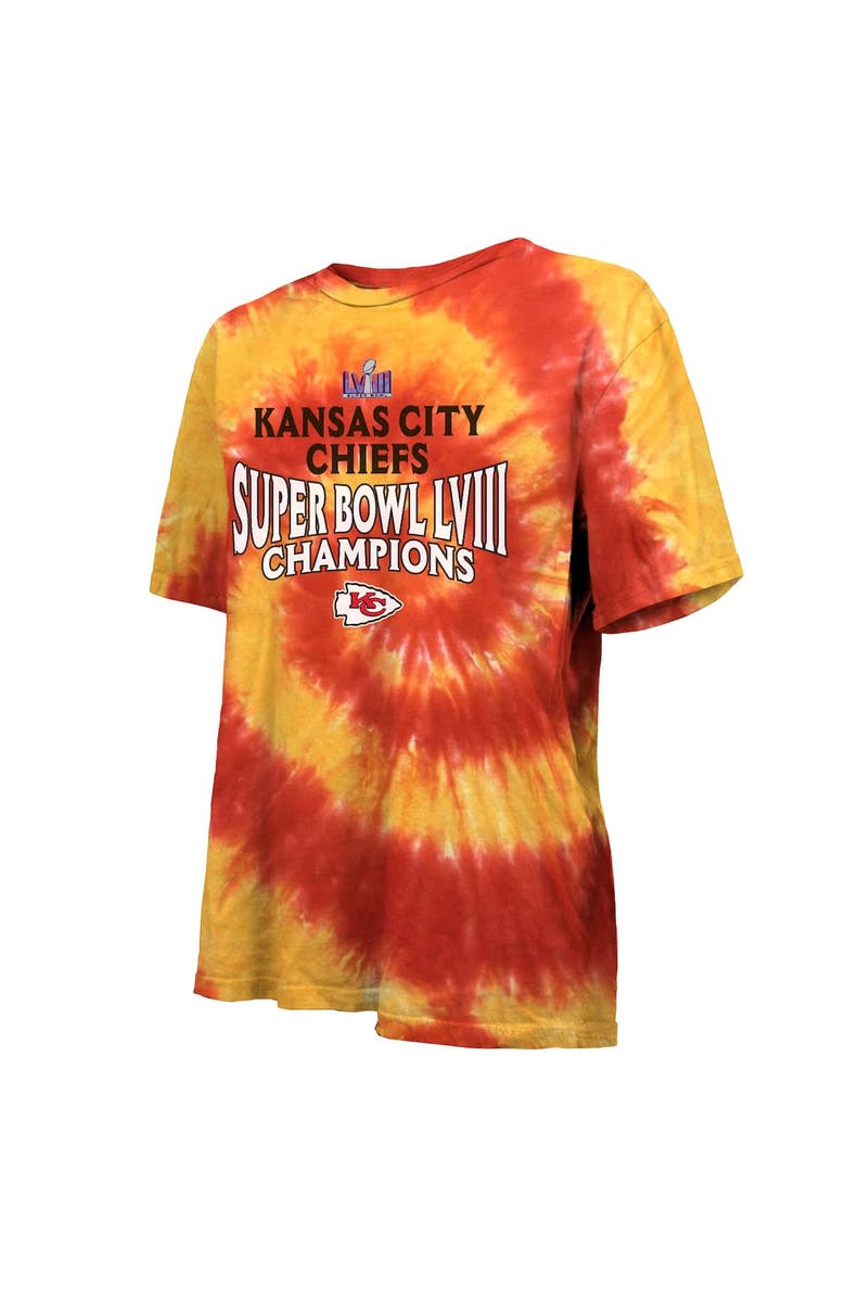 Majestic Threads Women's Majestic Threads Red/Gold Kansas City Chiefs Super Bowl LVIII Champions Oversized Tie-Dye T-Shirt, Alternate, color,