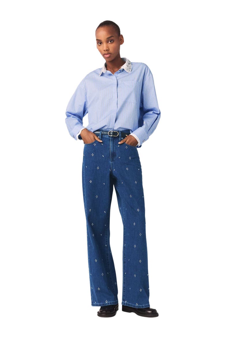 Wide jeans with rhinestones, Main, color, Blue