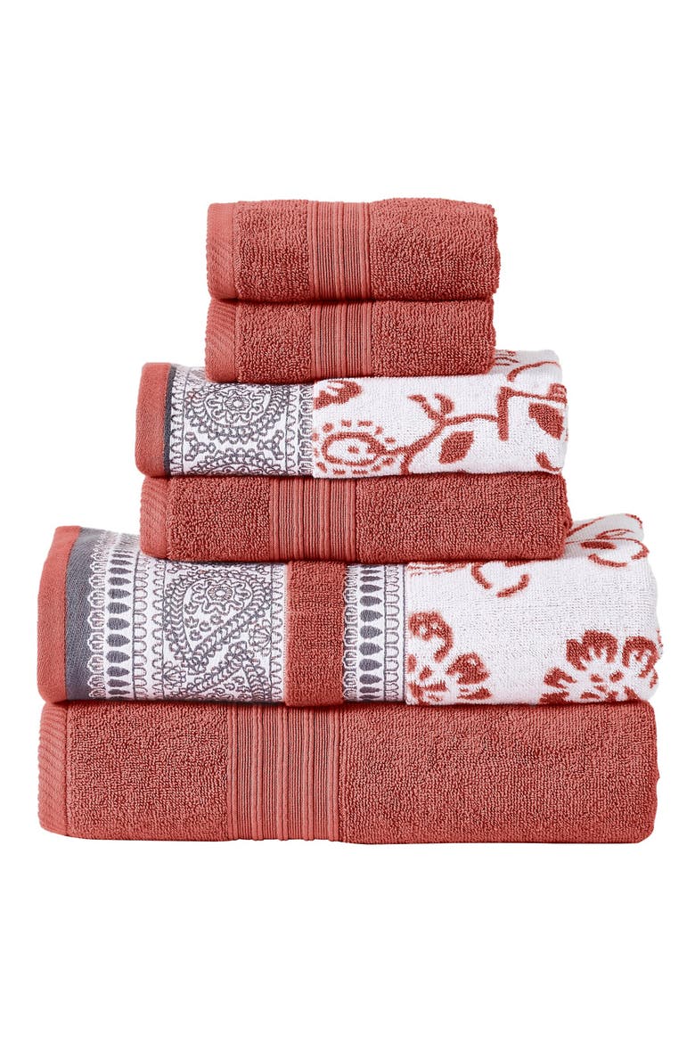 Yarn Dyed Jacquard/Solid Towel 6-Piece Set - Ophelia Stone, Main, color, CLAY