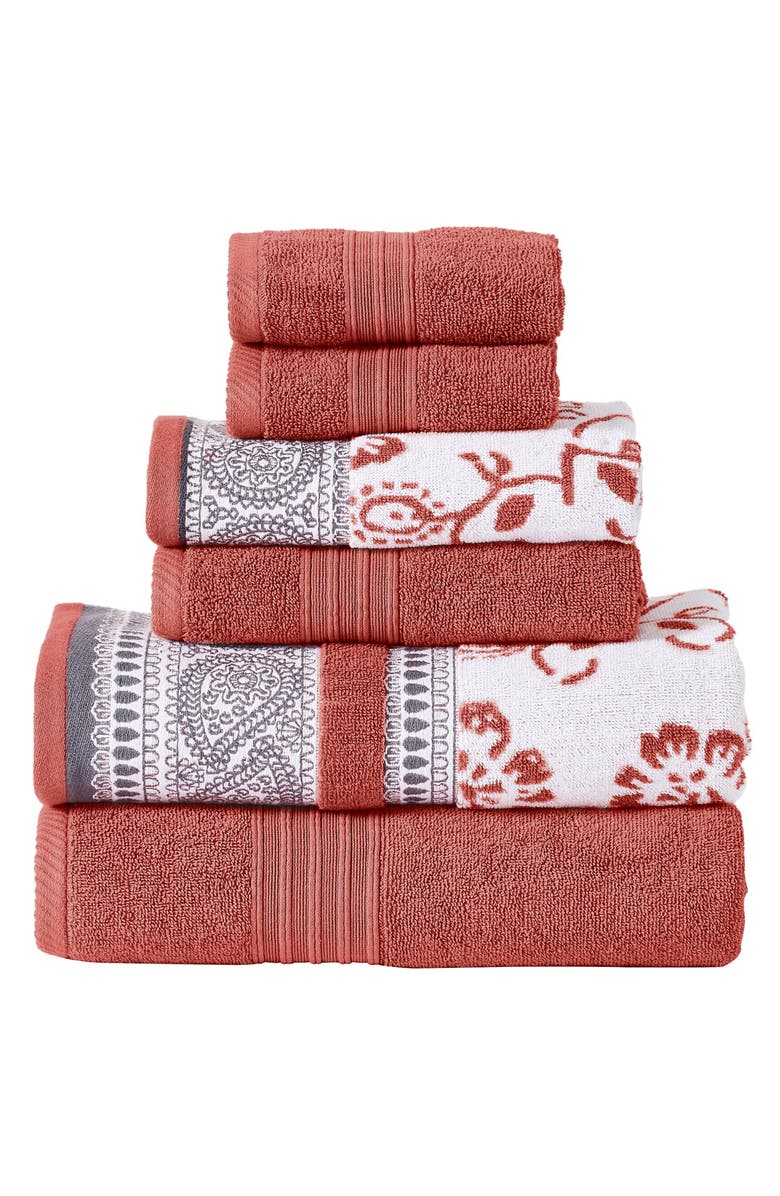 Modern Threads Yarn Dyed Jacquard/Solid Towel 6-Piece Set - Ophelia Stone, Main, color, Clay