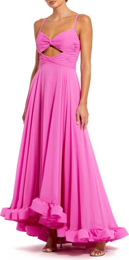 Mac Duggal Spaghetti Strap Chiffon Sweetheart High Low Gown