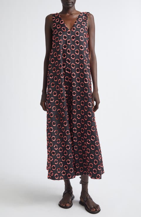 Polka Dot Fil Coupé Satin Maxi Dress