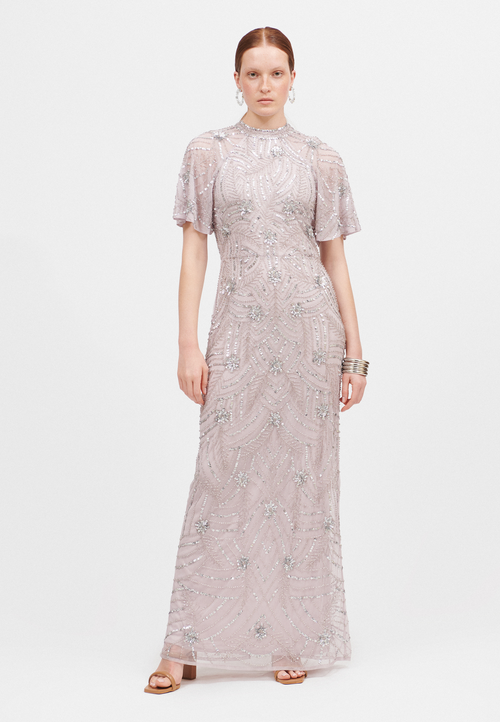 Beauut Embellished Sequin Beaded Halter Neck Dress In Lilac