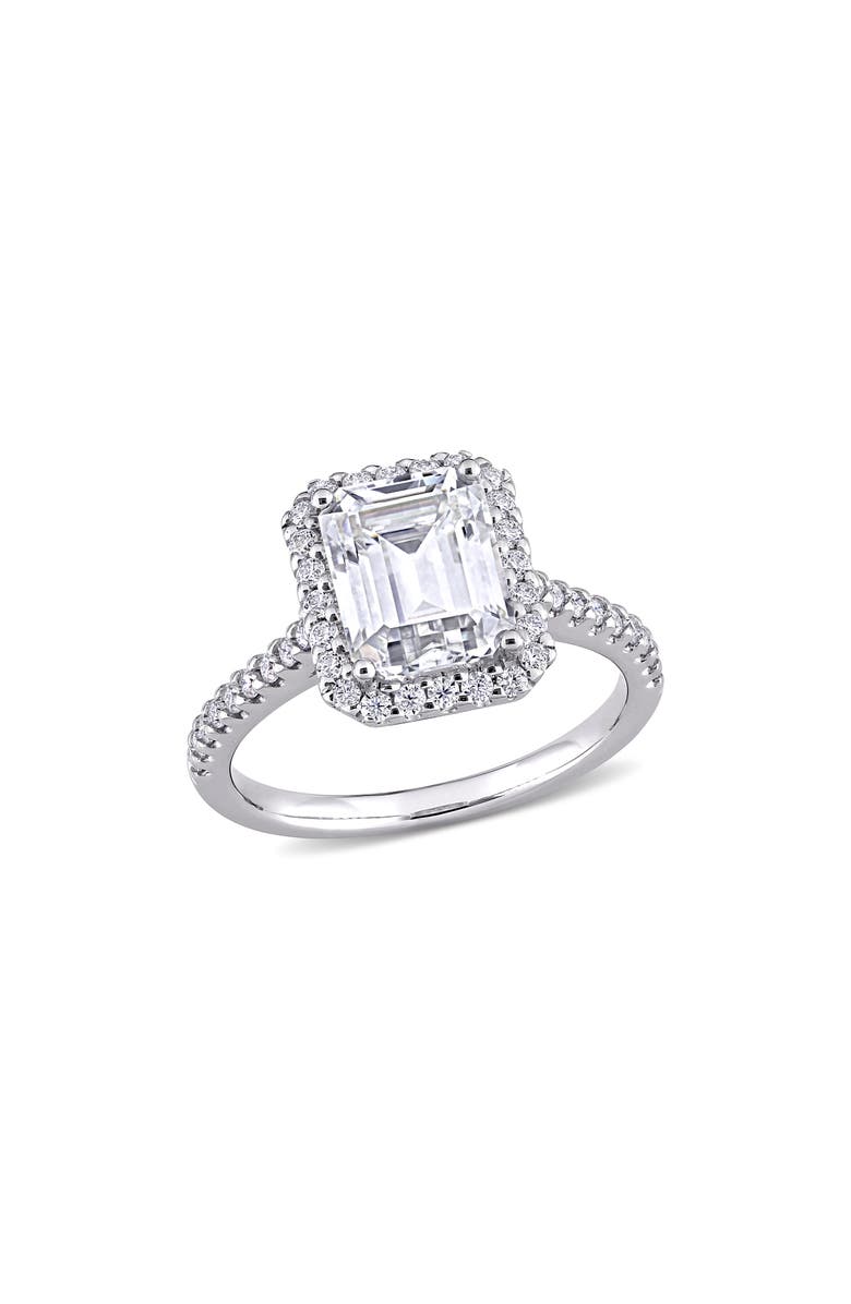 DELMAR 10K White Gold Emerald Cut Created Moissanite Engagement Ring, Main, color, White