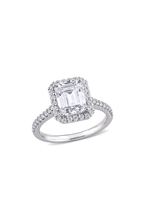 10K White Gold Emerald Cut Created Moissanite Engagement Ring