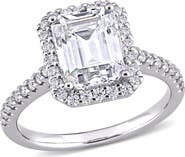 DELMAR 10K White Gold Emerald Cut Created Moissanite Engagement Ring