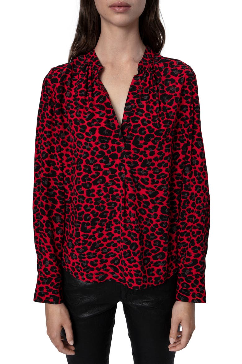 Tink Leopard Print Blouse, Main, color, ROUGE