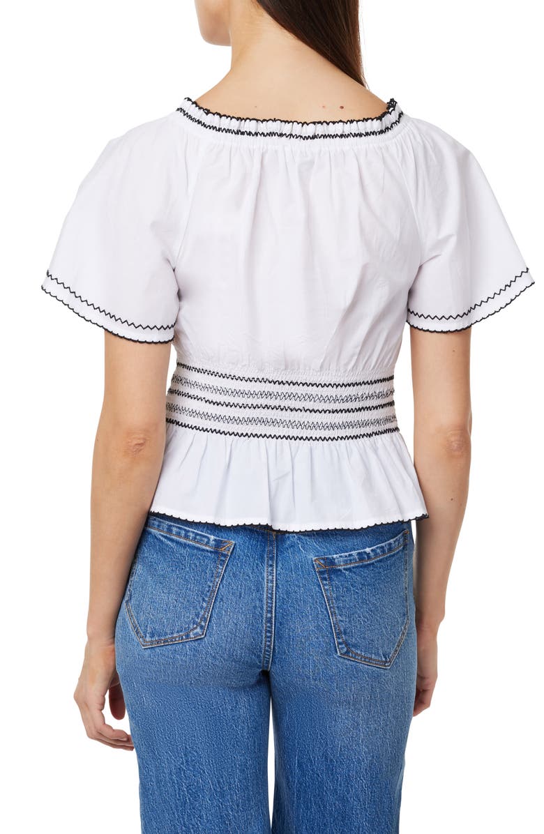 Kensie Embroidered Flutter Sleeve Peplum Top, Alternate, color, Brght White