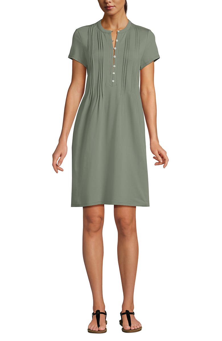 Lands' End Cotton Modal Pintuck Short Sleeve Dress, Alternate, color, Sage
