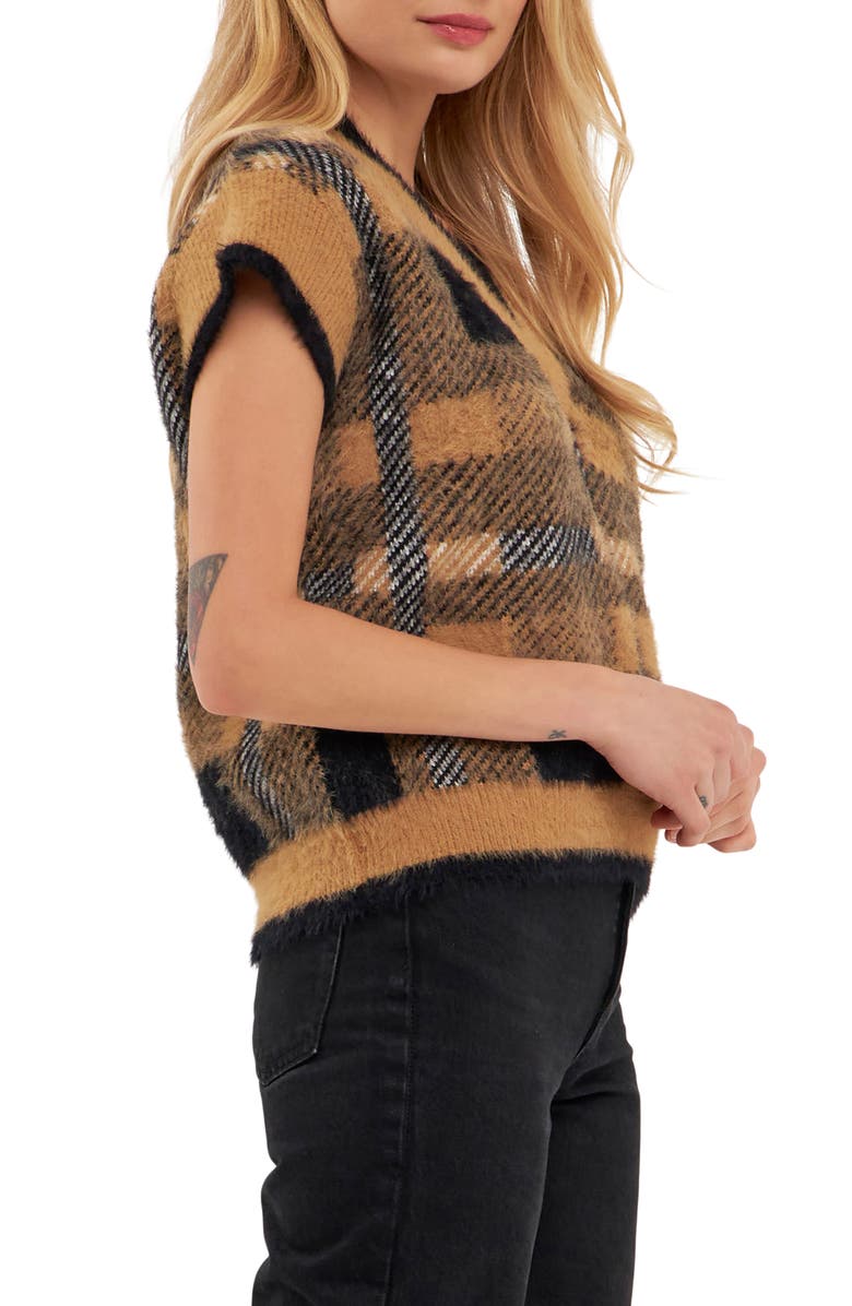 English Factory Plaid Short Sleeve Sweater, Alternate, color, 