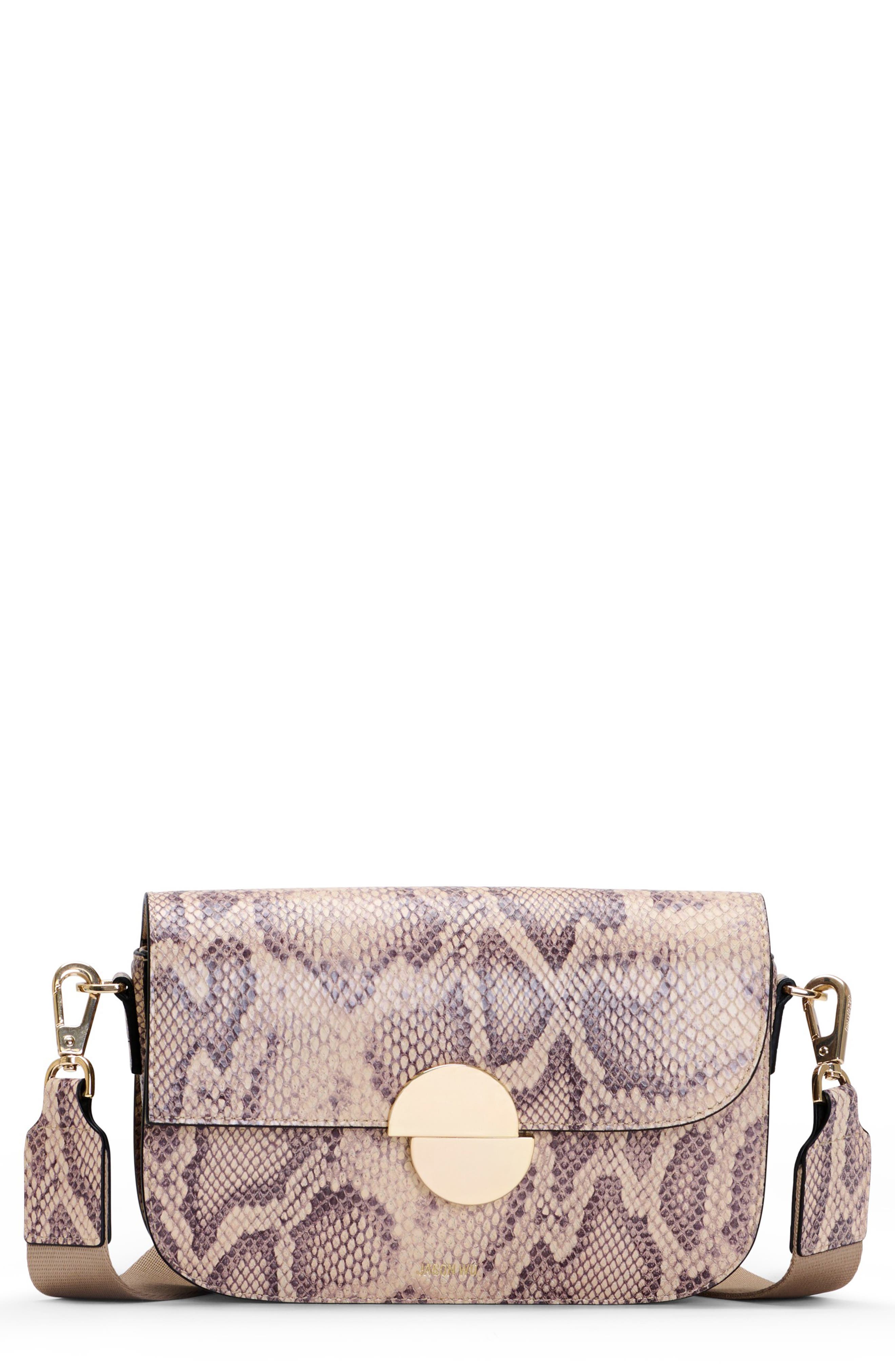 JASON WU Orbit Snakeskin Print Leather Crossbody Bag, Main, color, 