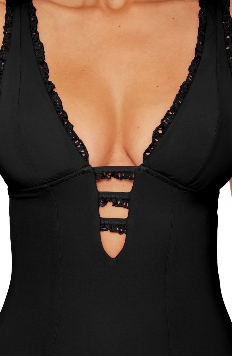 Becca Frills Plunge One-Piece Swimsuit, Alternate, color, Black