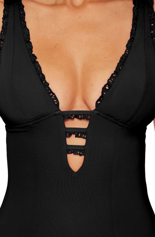 Becca Frills Plunge One-piece Swimsuit In Black