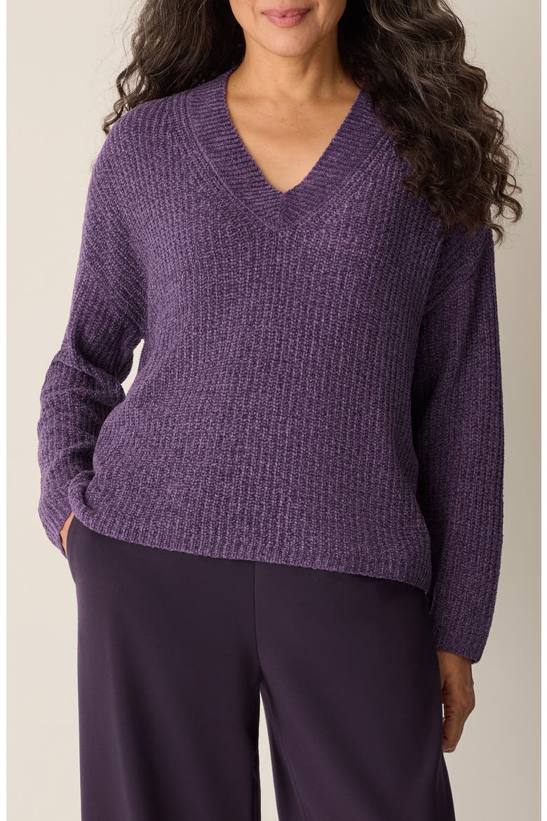 V-Neck Stretch Cotton Sweater, Main, color, MULLED GRAPE
